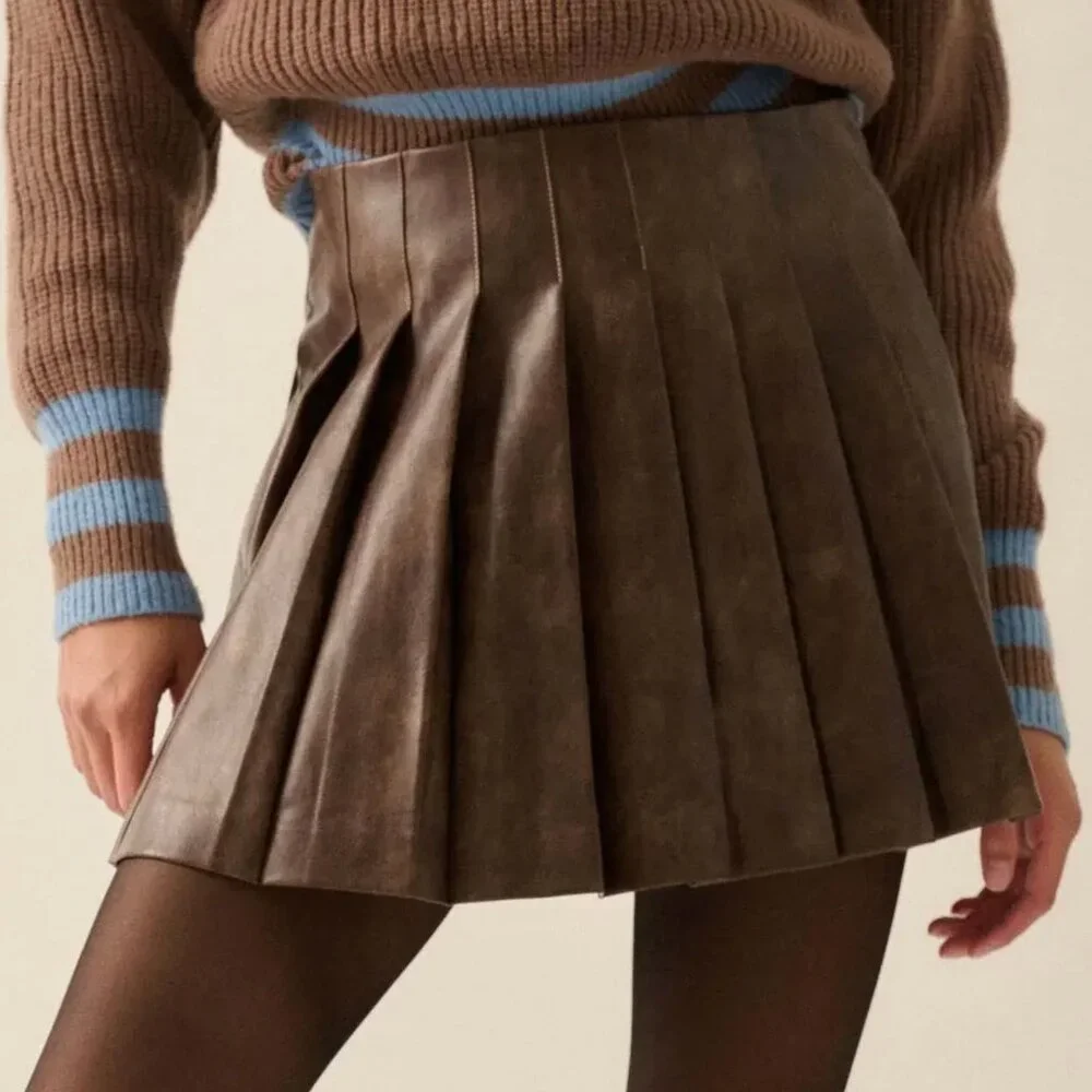 Espresso Leather Mini Skirt - NSB2124 - Picture 3 of 3
